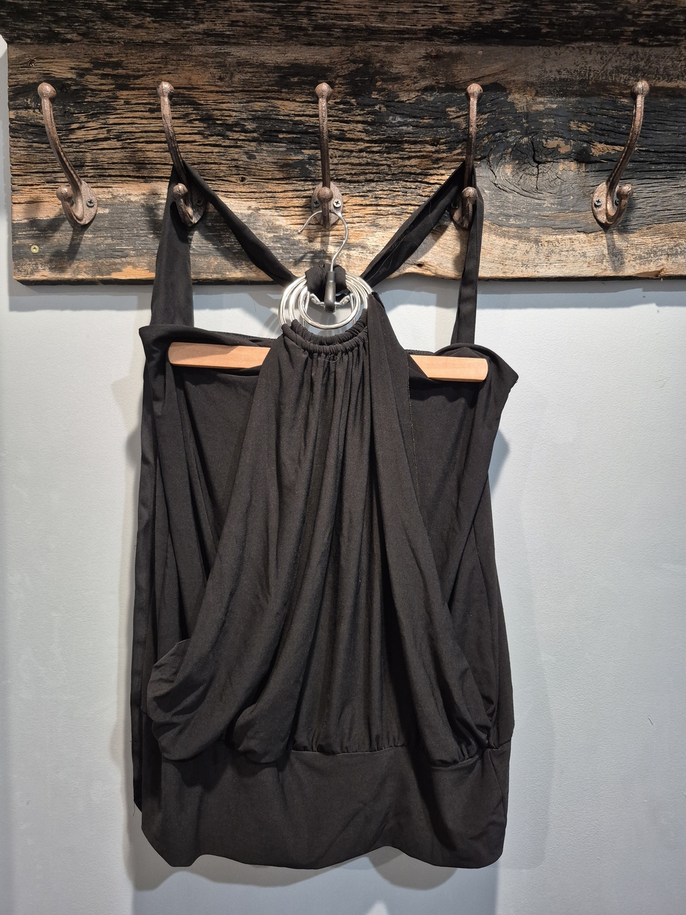2 For $20 -Black Draped Halter Top Comfy Stretchy Sexy Size Medium By Seductions